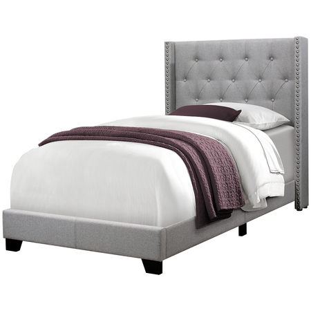 MONARCH SPECIALTIES Bed, Twin Size, Platform, Teen, Frame, Upholstered, Velvet, Wood Legs, Grey, Transitional I 5984T